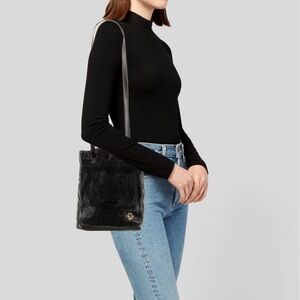 Calleen Cordero Dante Black Crinkle Pate Leather Embellished Convertible Bag NWT